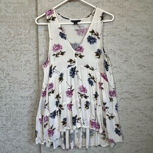 American Eagle Cream Floral Baby Doll Swing Tank Top Sz Medium Boho Hi-Low